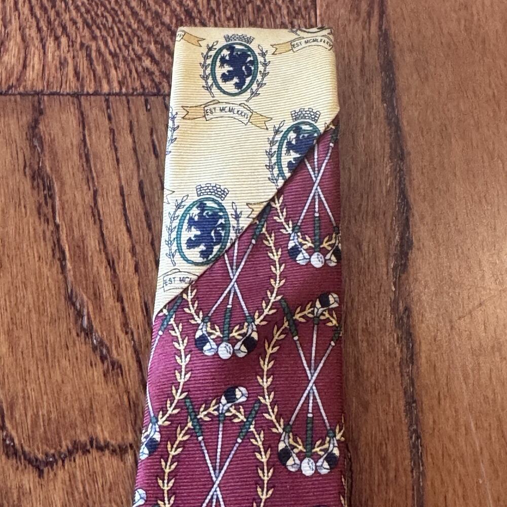 VTG Tommy Hilfiger Men's Italian Silk Tie Golf Burgundy Father's Day USA 1985